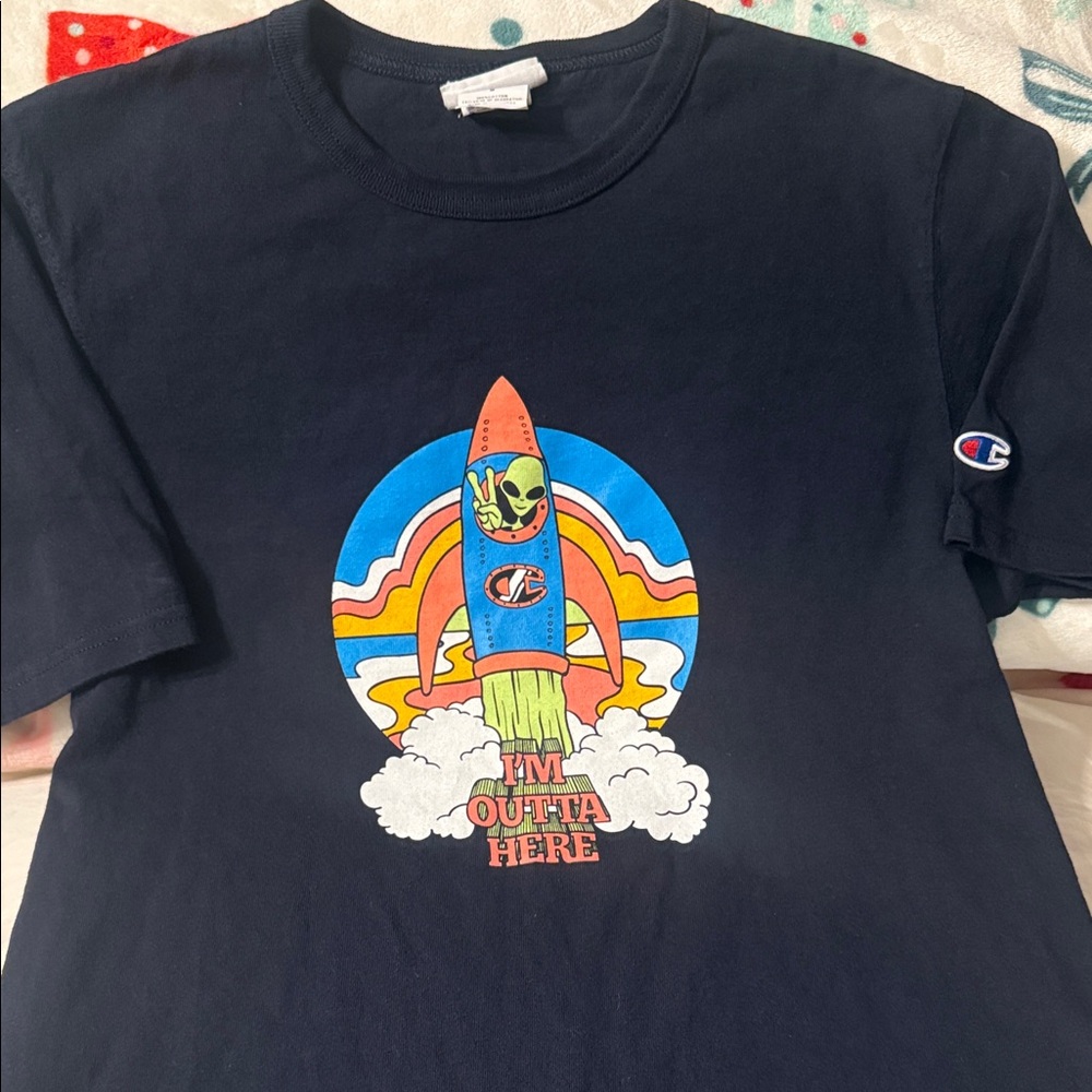 Champion Navy T-Shirt with Colorful Rocket Graphic